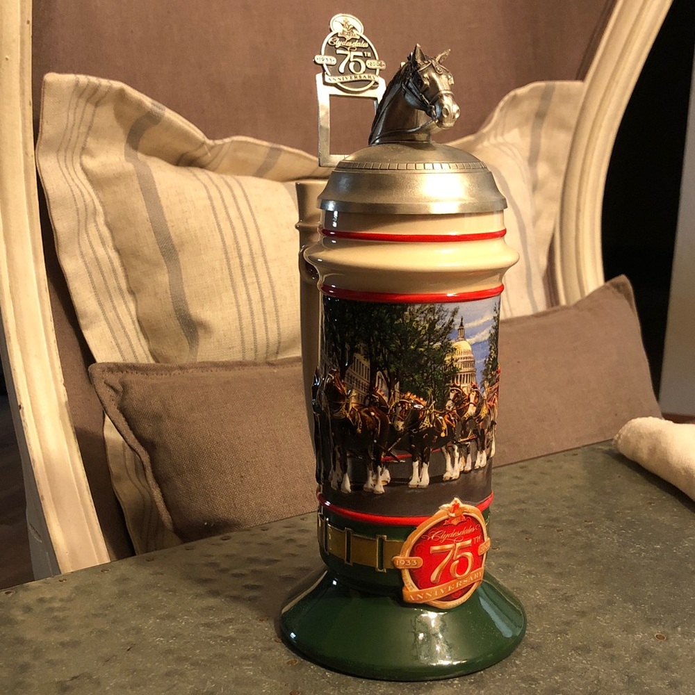 Ceramic 2008 Commemorative Beer Stein – Green and Cream